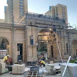 廊坊 黄金麻荔枝面花岗岩小区门楼外墙干挂