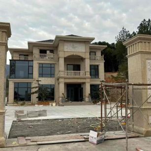 廊坊 黄金麻花岗岩别墅雕花外墙干挂配上门口雕花罗马柱