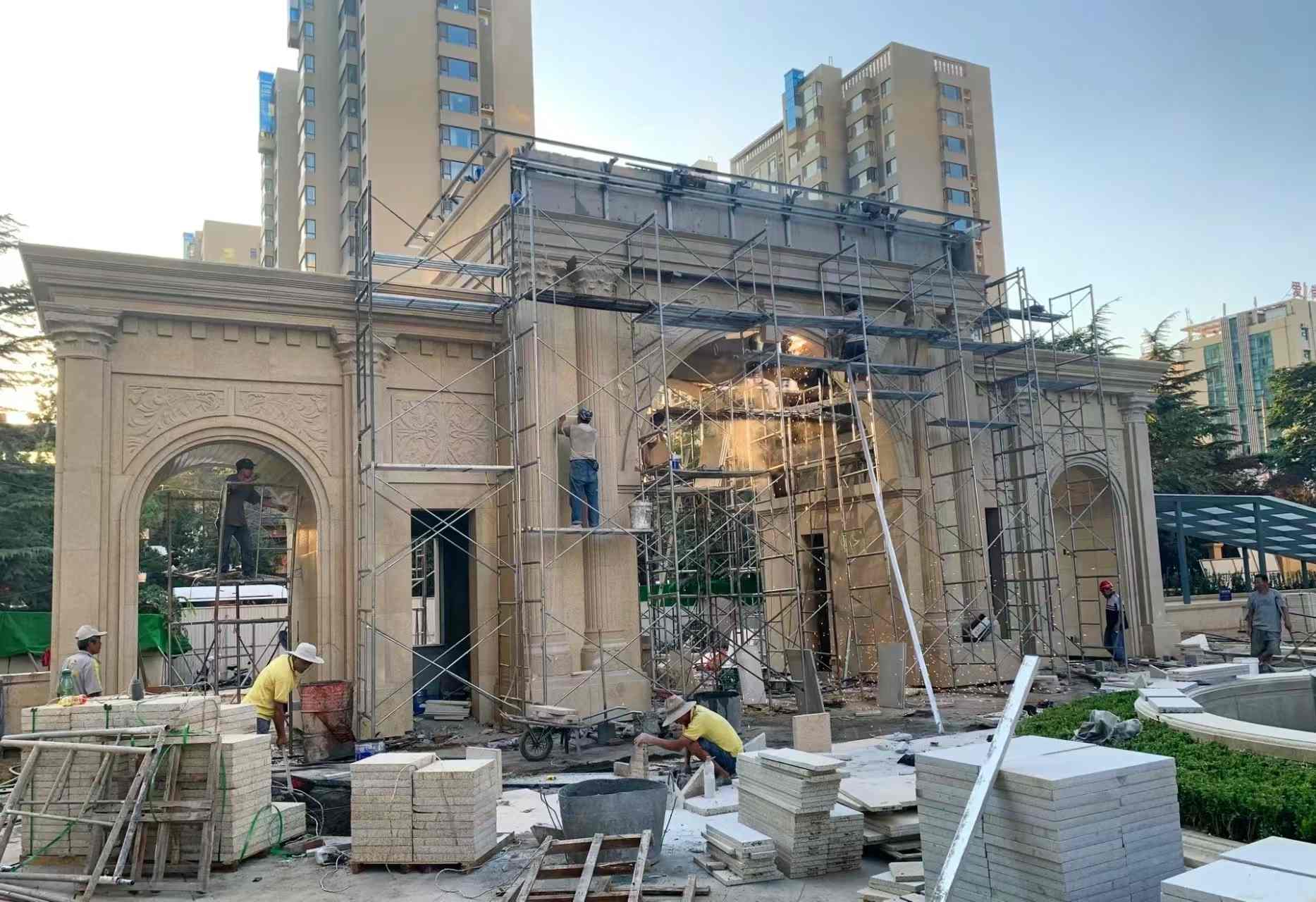 廊坊 黄金麻荔枝面花岗岩小区门楼外墙干挂