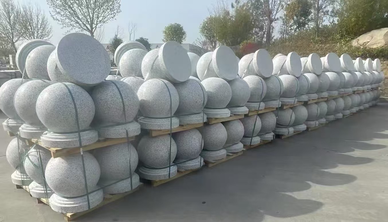 廊坊 白麻花岗岩石材圆球，石球，挡车球，隔离球，景观石球，风水球等