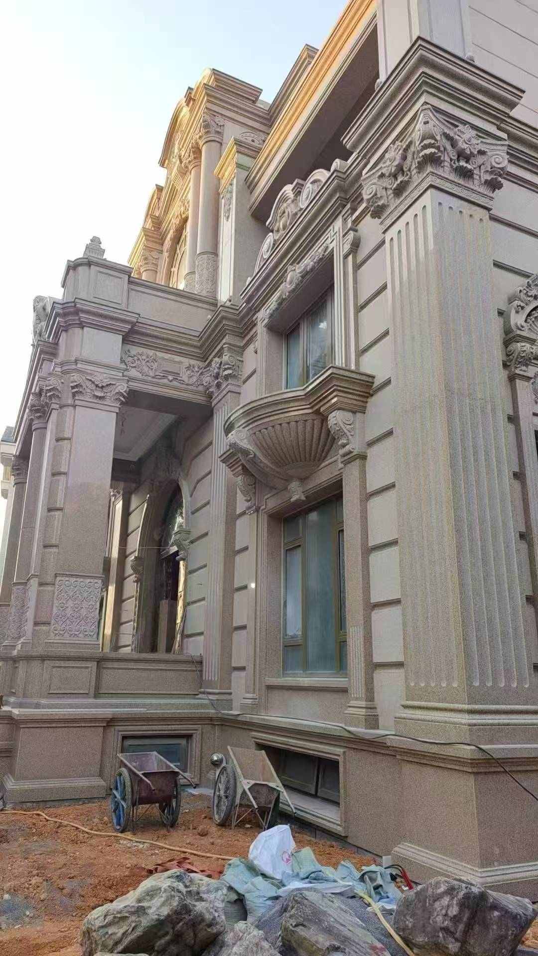 廊坊 黄金麻花岗岩光面别墅外墙干挂施工完成