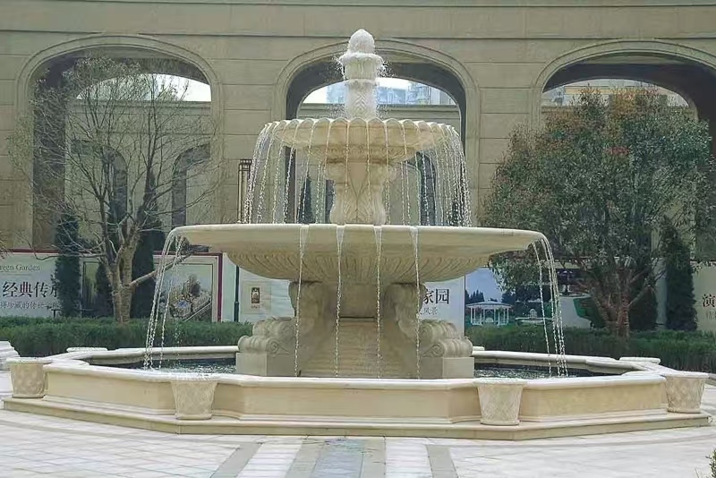 廊坊 黄金麻花岗岩异型加工——户外庭院石雕流水喷泉