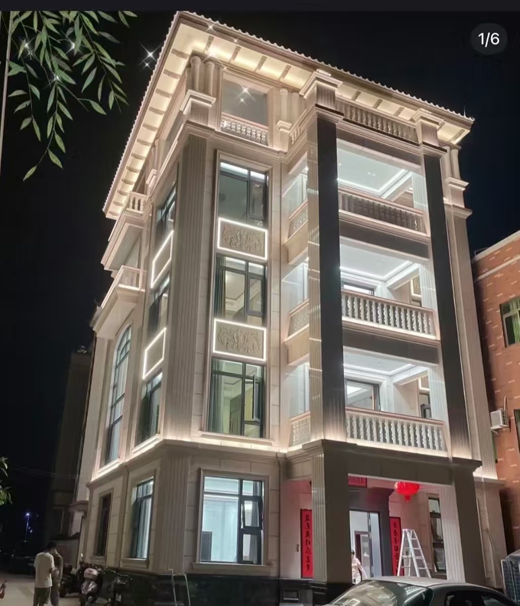 廊坊 芝麻白花岗岩别墅外墙夜间效果